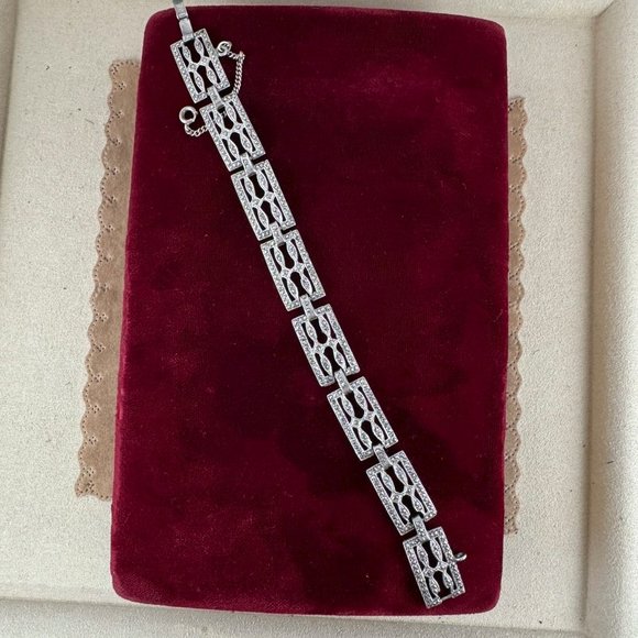 Vintage 1930's Sterling Silver  ART DECO Marcasite Lattice Style Bracelet - Picture 1 of 8